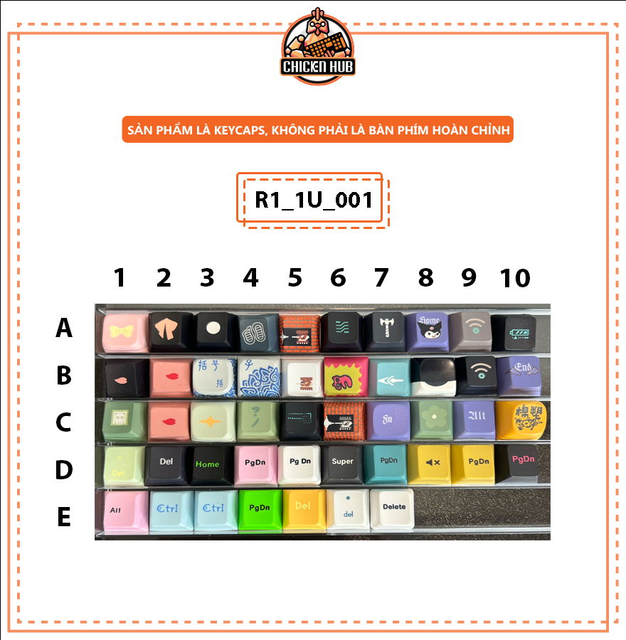 Keycaps grab R1 1U Nhiều màu | Profile XDA Cherry MDA OEM | Mẫu 001