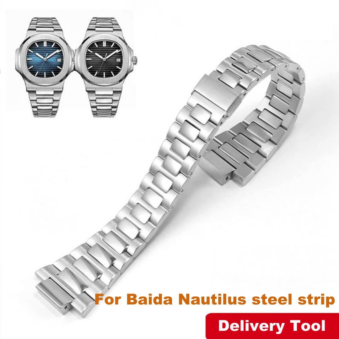 ₪ สายนาฬิการะดับไฮเอนด์สำหรับ Baida Nautilus 5711/1A010 เข็มขัดนาฬิกาสแตนเลสที่เป็นของแข็งอุปกรณ์เสริมอินเทอร์เฟซนูน 25x13 มม. ราคา 994 บาท*ส่งฟรี