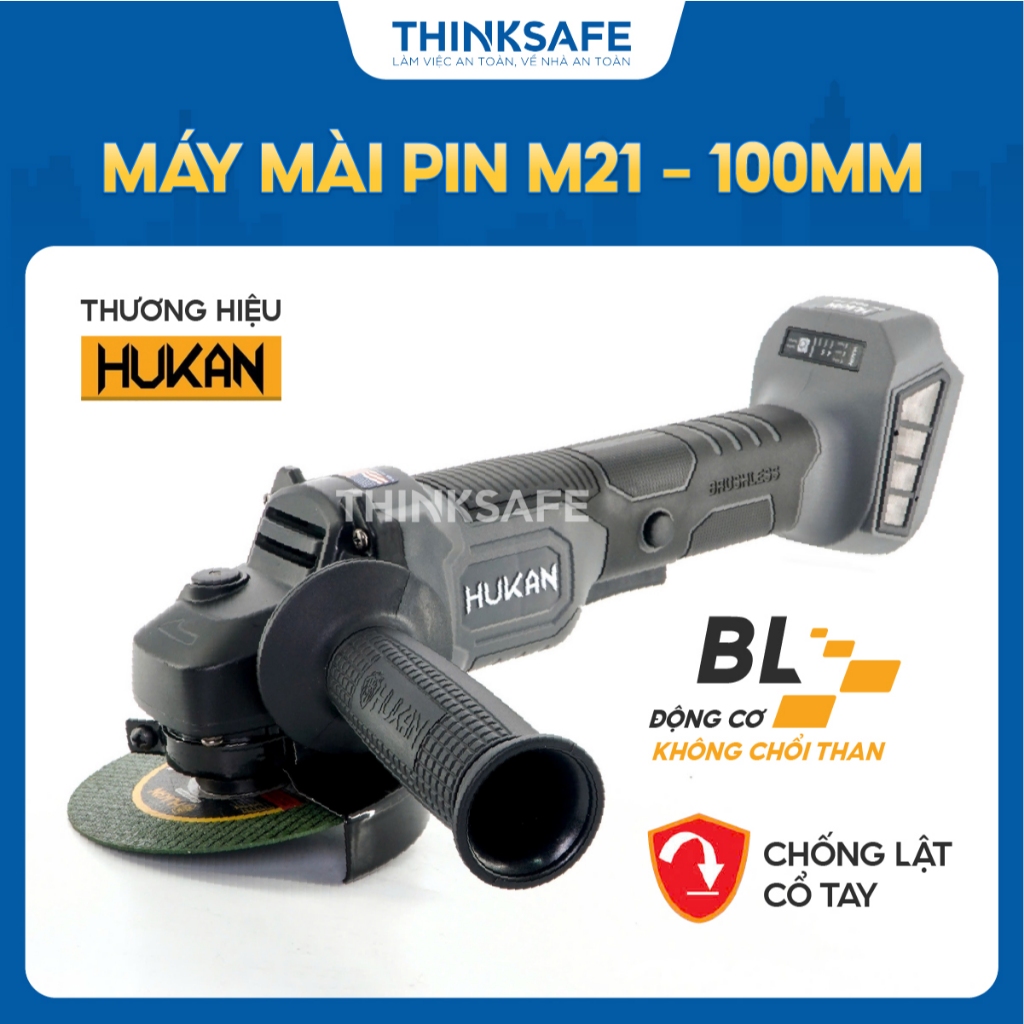 Máy mài góc pin Hukan HM21-G2-AG7900BL công tắc bóp, đĩa mài 100mm, Máy cắt cầm tay 5 cấp chỉnh tốc