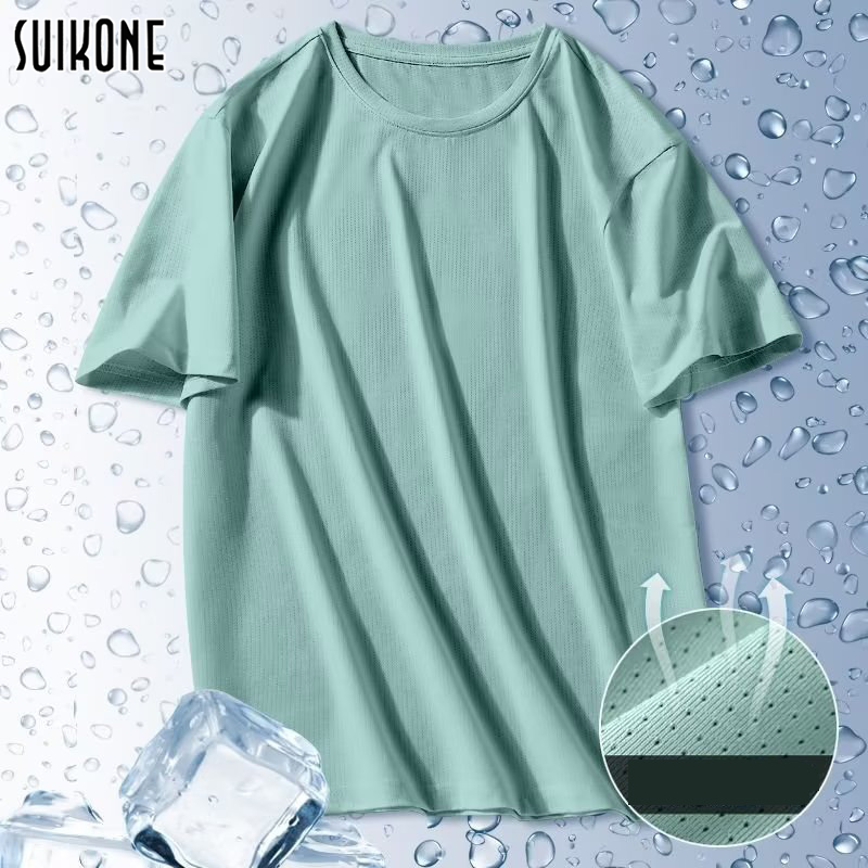 Suikone crew neck short-sleeved t-shirt men's quick-drying breathable loose thin sports t-shirts ราคา 37 บาท*ส่งฟรี