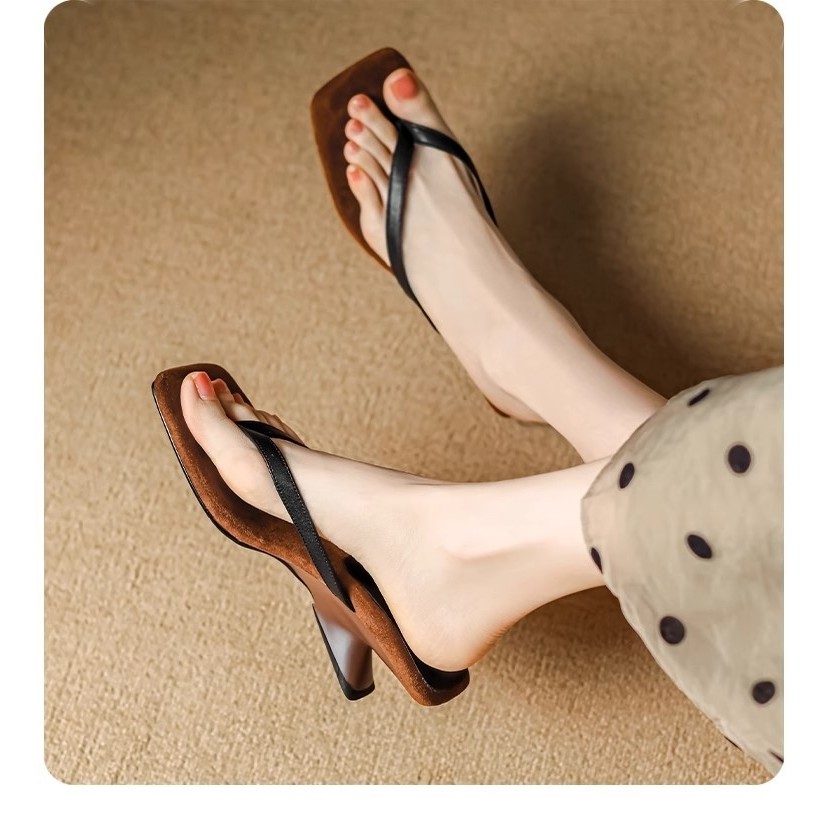 Dép cao gót nữ đế xuồng quai KẸP mãnh mũi vuông cao 5 cm