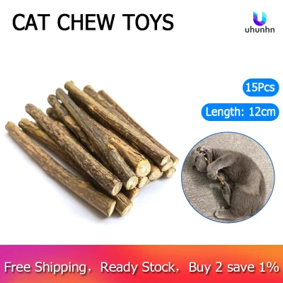 15Pcs Natural Silvervine Sticks for Catnip Sticks Matatabi Chew Sticks Teeth Molar Chew Toys for Cat Teeth Cleaning