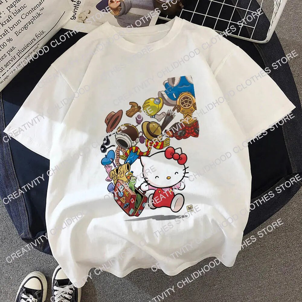 Sanrio Kuromi Children T-Shirt Hello Kitty Y2K Clothes Kawaii Anime Funny Cartoons Kid Boy Girl Tee Shirts Fashion Casual Tops - 4