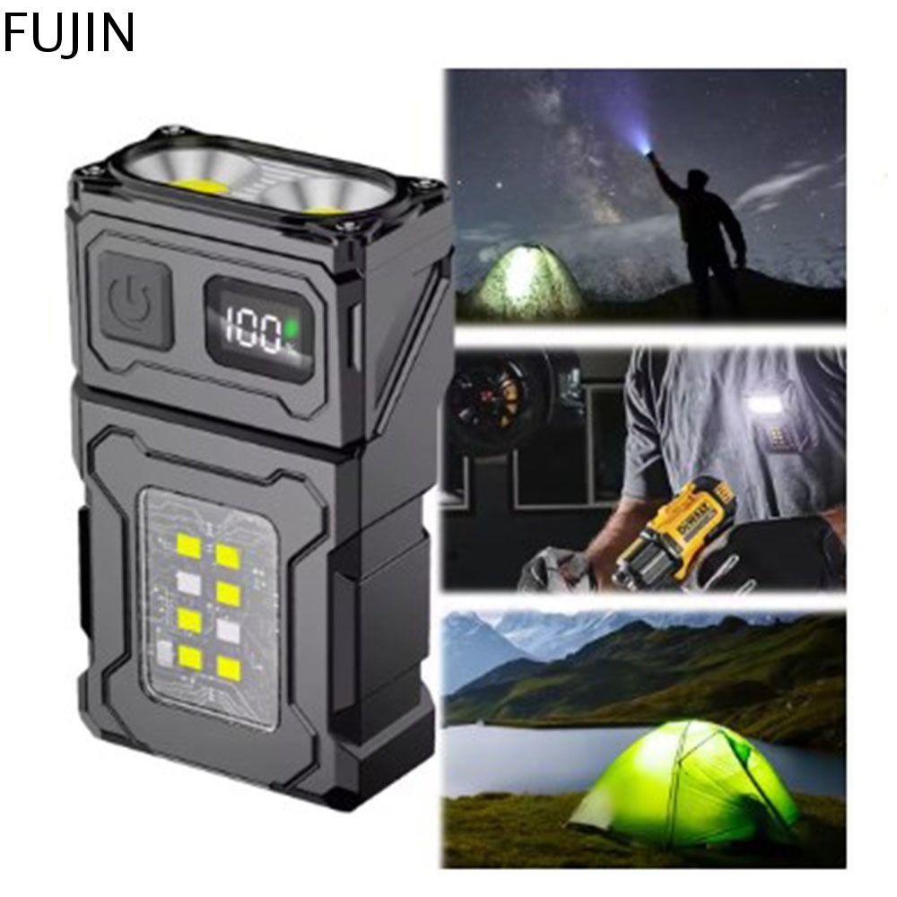 FUJIN USB có thể sạc lại Đèn pin móc khóa LED Siêu sáng Đèn kẹp mũ Đa chức năng Đèn nam châm đuôi Đèn làm việc di động Cắm Trại Đi Bộ Đường Dài