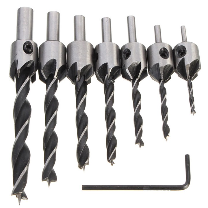 Set of 7 Multi-Purpose Wood Drill Bits for Drilling Screw Holes - Drills Countersunk Screws Quickly, Beautifully and Accurately