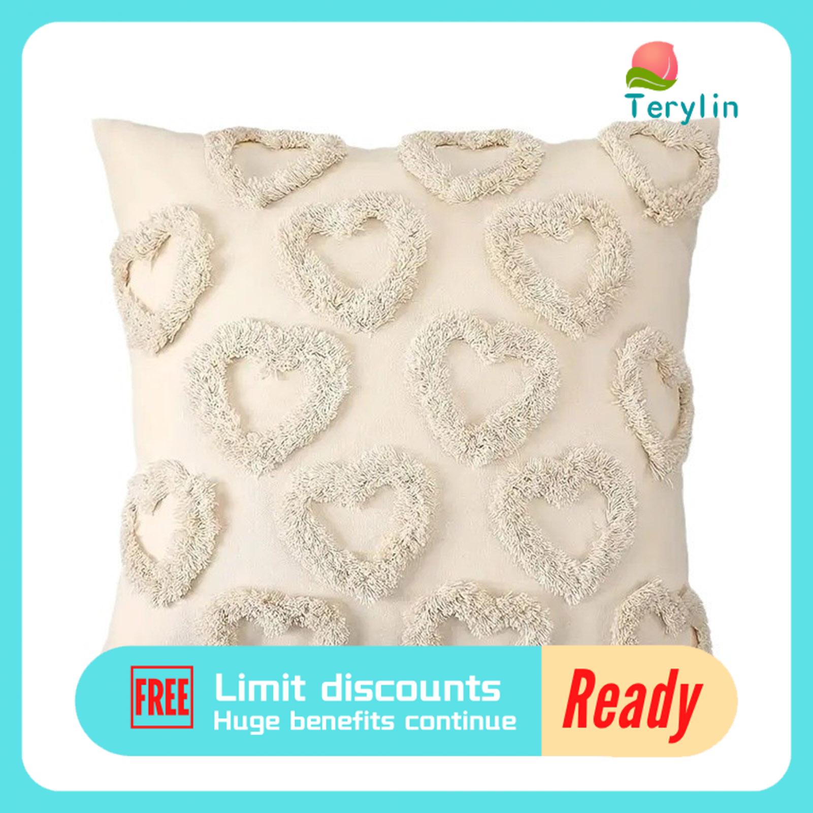 Terylin Romantic Throw Pillow Cotton Pillow Sham Valentine's Day Heart Pattern Pillowcase Hidden Zipper Closure Short Plush Cover for Bedroom Living Room Sofa 3d Design Favorite ราคา 239 บาท*ส่งฟรี