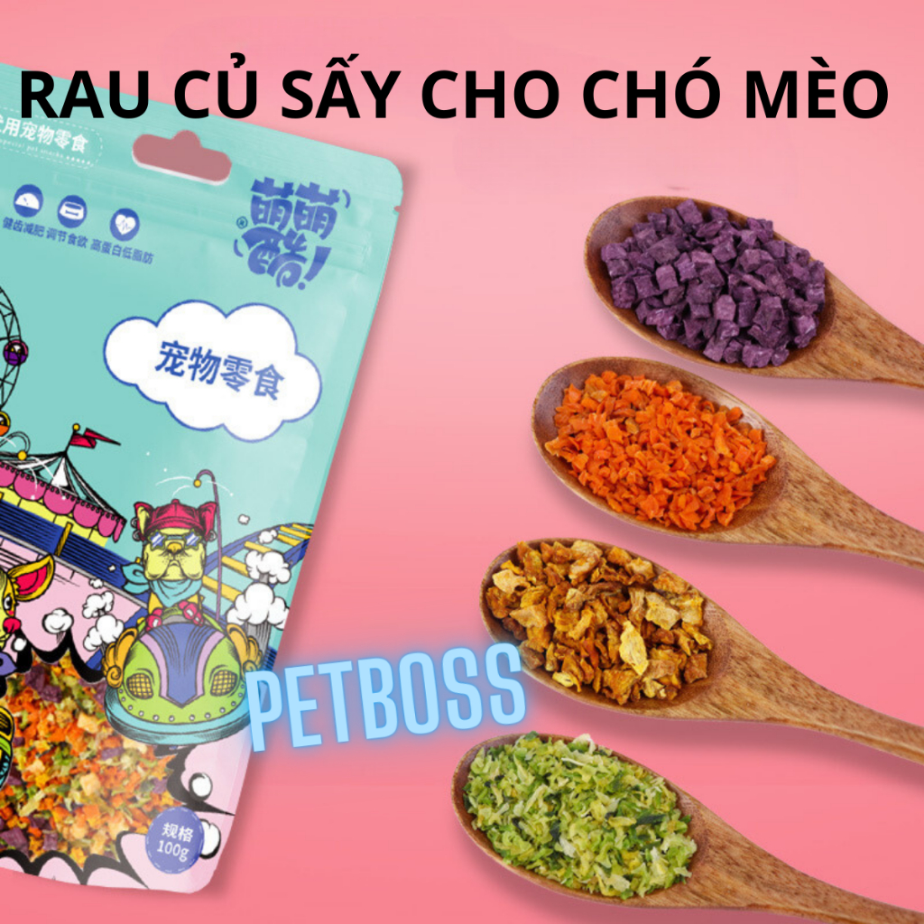 Rau củ sấy khô cho chó mèo, bổ sung chất xơ 100g