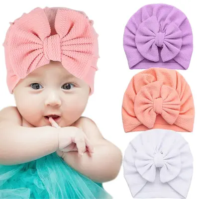 WEARXUNKANGDA Infant Girls Turban Hats Headband Elastic Hat With Bow Head Wrap Newborn Baby Hat Beanie Cap