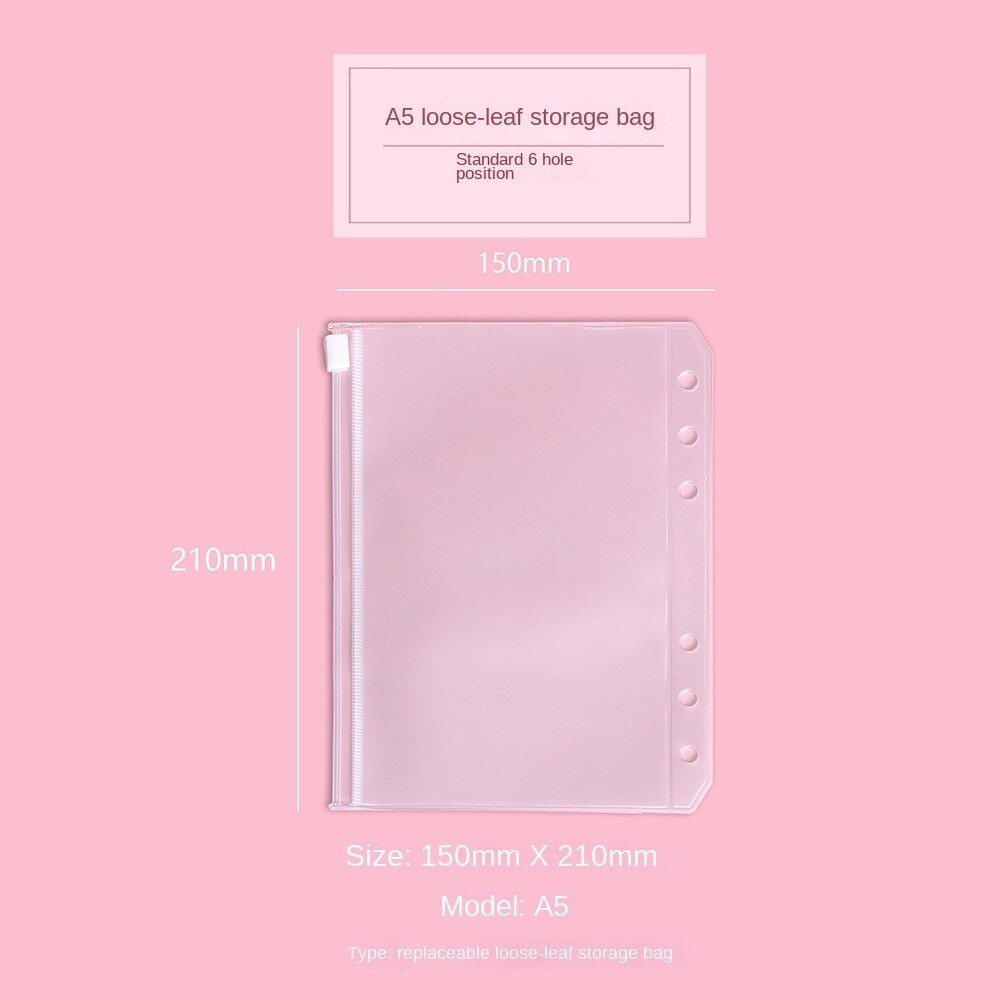 (SG LOCAL) A6 6-Hole Zipper Binder Pocket Clear PVC Cash Envelope For Savings Challenge Budget Binder School Stationery