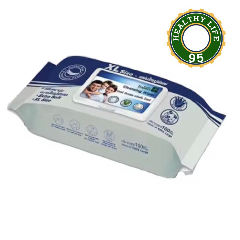 Health Impact ผ้าเปียกทิชชู่เปียกขนาดใหญ่พิเศษ Cleansing Wipes Size XL 100 แผ่น (แผ่นใหญ่พิเศษ)
