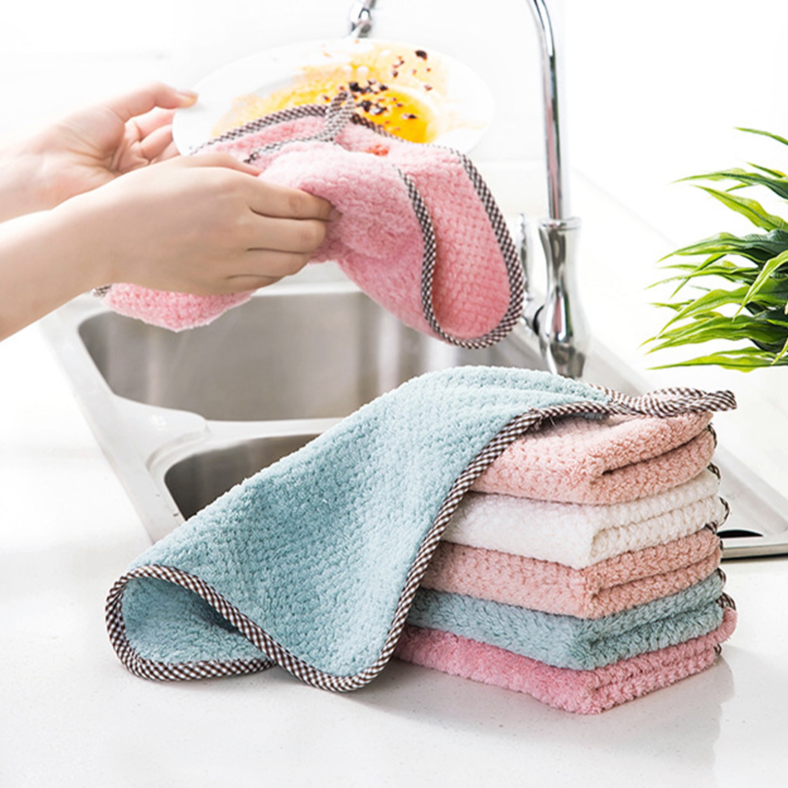 Khăn lau bếp vải nhà bếp lintfree cho bàn làm việc (Đậu Xanh)