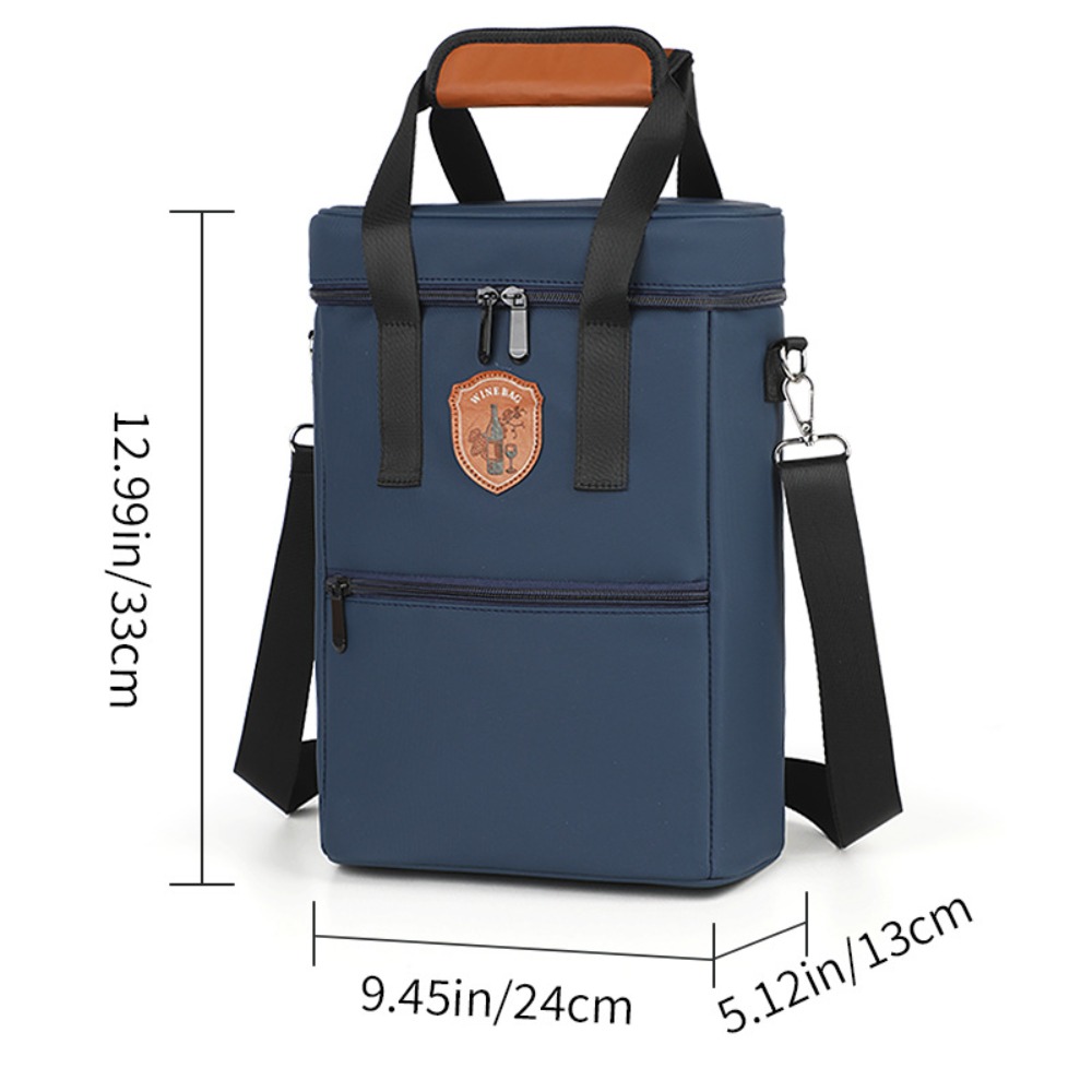NUBE Leakproof Bottle Wine Carrier Bag Top Zip Closure Front Pocket Insulated Wine Carrier Bag Portable Carry Handles 2 Bottle Tote Picnic