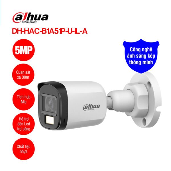 [Chính Hãng] Camera Dahua DH-HAC-B1A51P-U-IL-A – 5MP Smart Dual Light Full Color