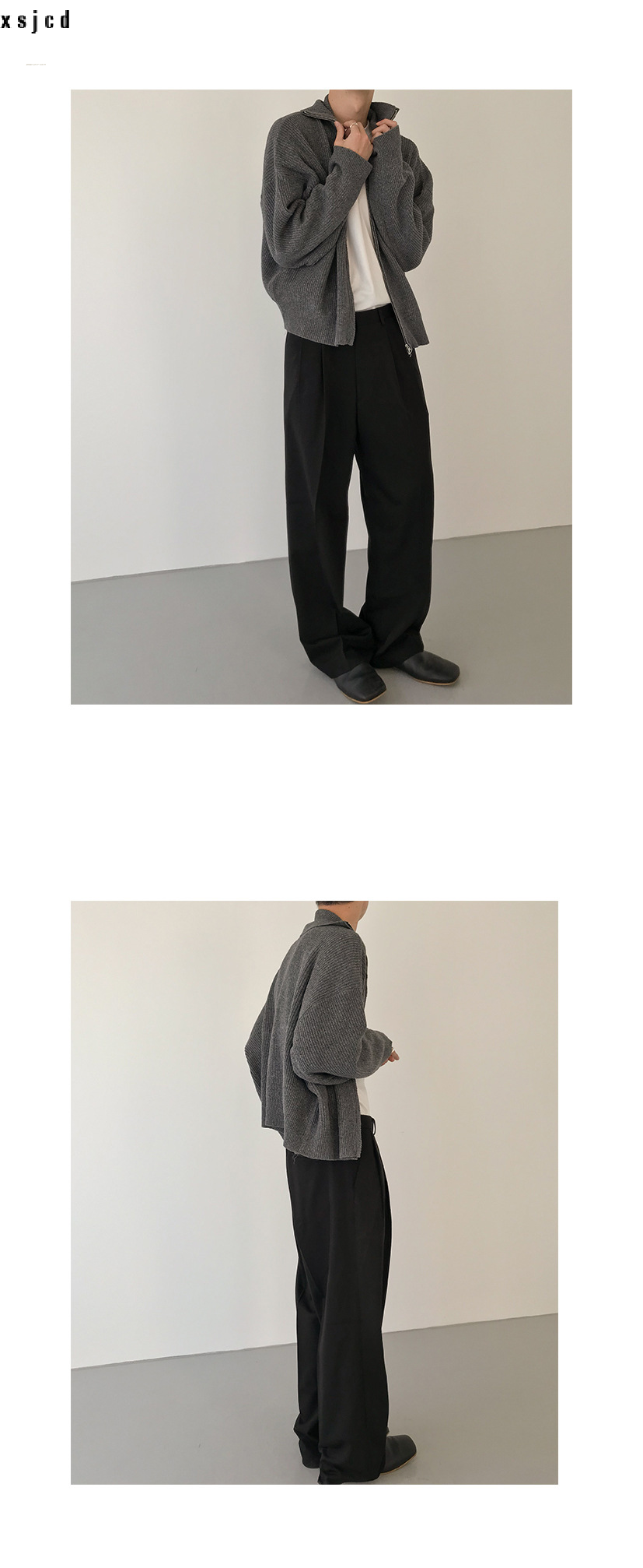 xsjcd Cardigan sweater jacket men's autumn and winter Hong Kong style solid color sweater trendy design casual stand-up540_voghion.com