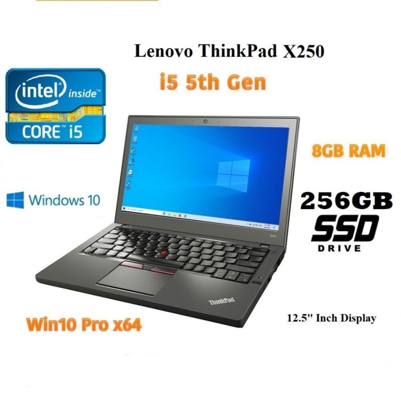 Lenovo Thinkpad X250 Core i5 5th gen 8GB Ram 256GB SSD/Display screen 12.5 INCH/ Windows 10/MS office
