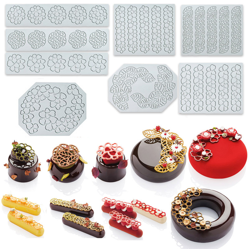 g722 Multi- Cake Lace Cushion Love Bubble Leaf Molecular Cuisine Creative Chinese Food Plate Silicone Mold Kitchen Baking Tool Cake Decorating Tools
