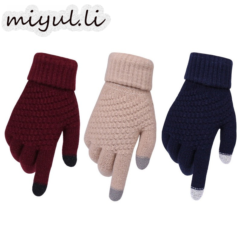 miyuli (Couonglinaa) หนาถักถุงมือขนสัตว์สำหรับนิ้วอบอุ่นหน้าจอสัมผัสใหม่ชายและหญิง ราคา 27 บาท*ส่งฟรี