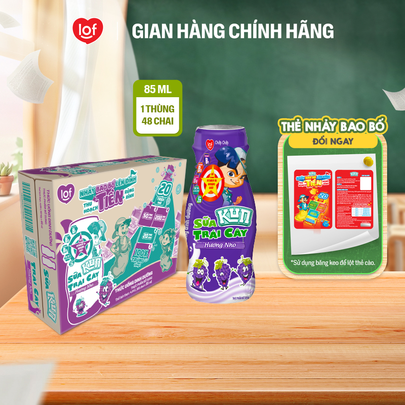 Sữa trái cây KUN vị nho thùng 48 chai x 85ml