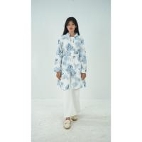 BATIK TRUSMI Atasan Wanita Tunik Batik Motif Mega Mendung Bumi Obi Mop Biru