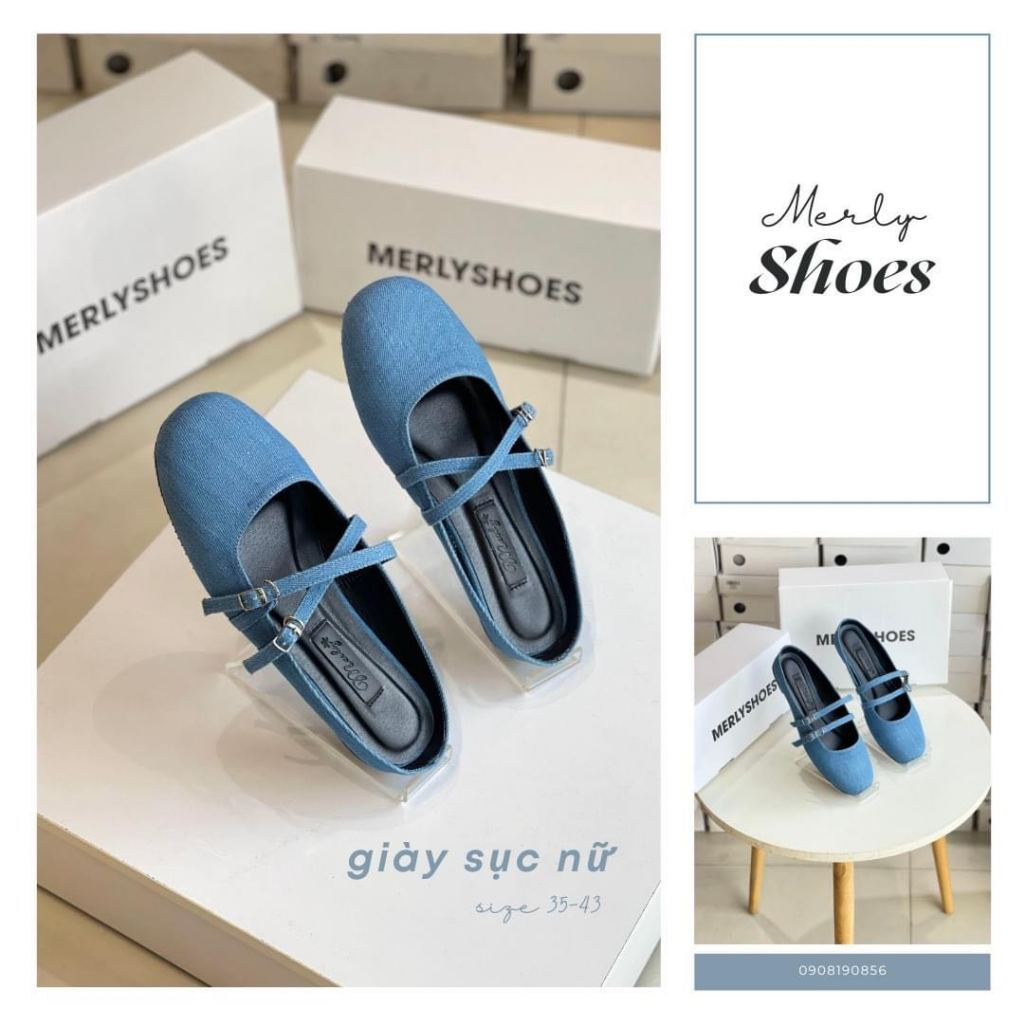 Giày Sục Nữ Bệt Mũi Vuông Quai Ngang Merly 1593, Giày Đi Chơi, Dép Sục Nữ, Giày Tiểu Thư Lolita