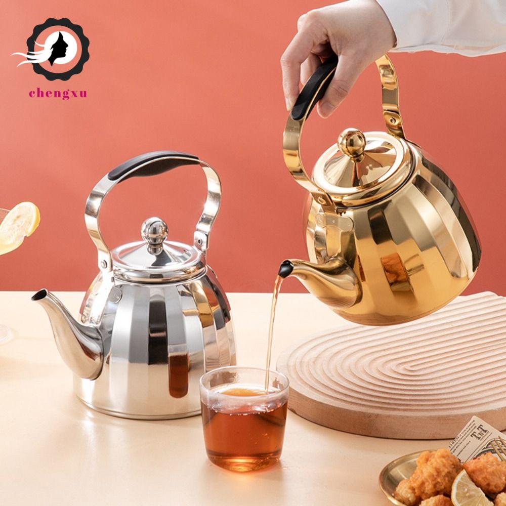 CHENGXU 1/1,5/2L Ấm trà nhà hàng Thép không gỉ Bộ lọc có thể tháo rời Ấm trà hoa Hộ gia đình Đã phản chiếu Đồ dùng nhà bếp Khách sạn