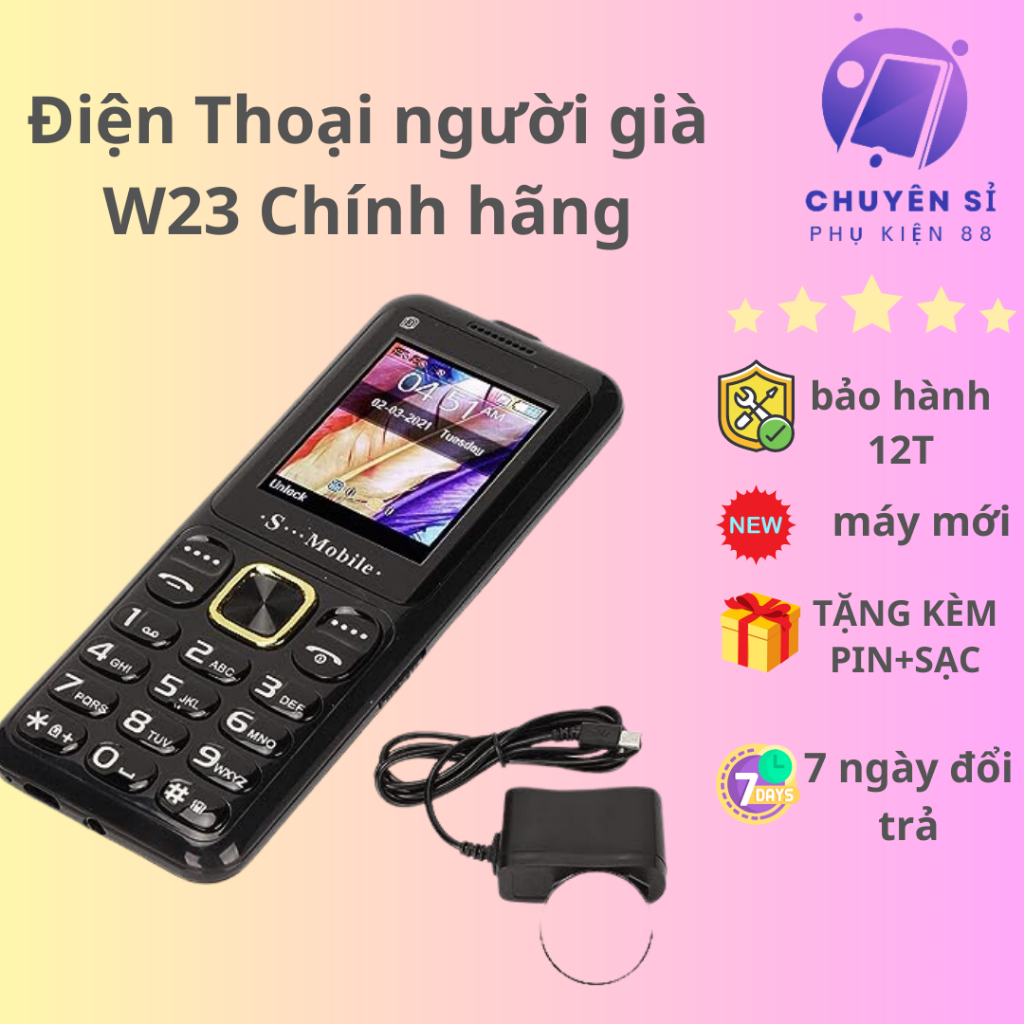 Điện thoại s-mobile W23 loa to sóng khỏe pin cực trâu 3 sim Full Box mới