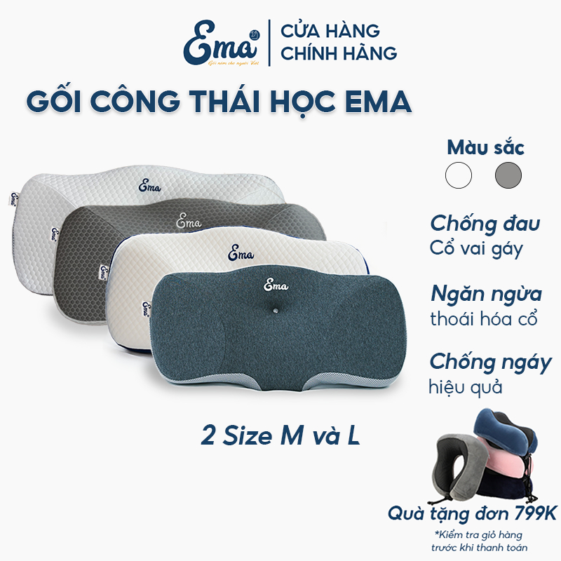 Gối công thái học Ema chất liệu cao su non thiết kế thông minh chống đau mỏi cổ vai gáy hỗ trợ ngủ nhanh ngủ ngon