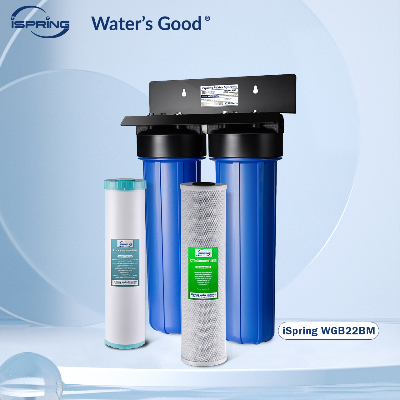 iSpring WGB22BM Whole House Water Filter System Highly Reduces Iron Manganese Chlorine Taste and Odor 2-Stage 1" NPT Inlet/Outlet ราคา 20,999 บาท*ส่งฟรี