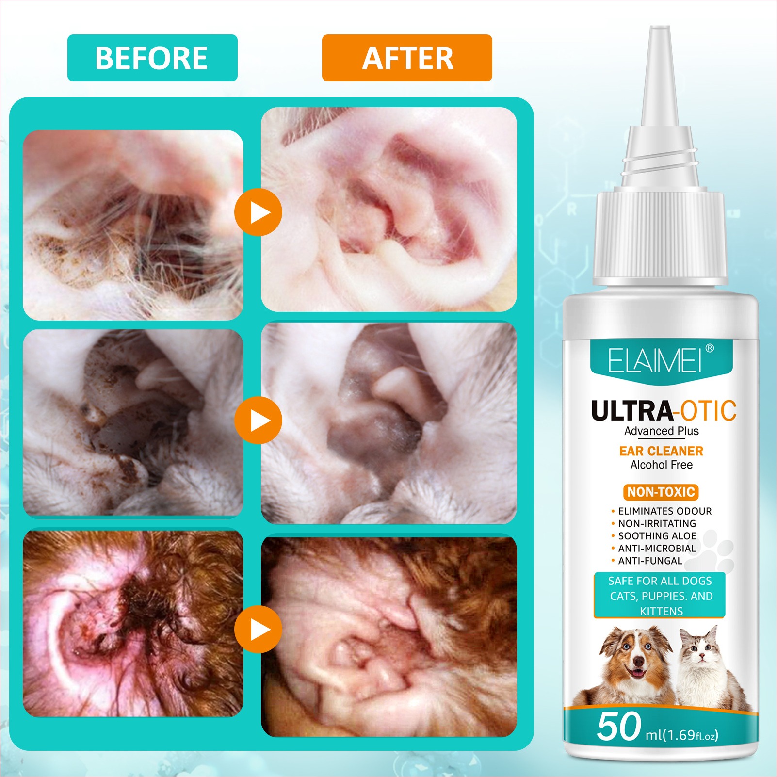 Cross-border ELAIMEI Pet Ear Cleaning Solution To Remove Earwax And Ear Mites 50ml GG