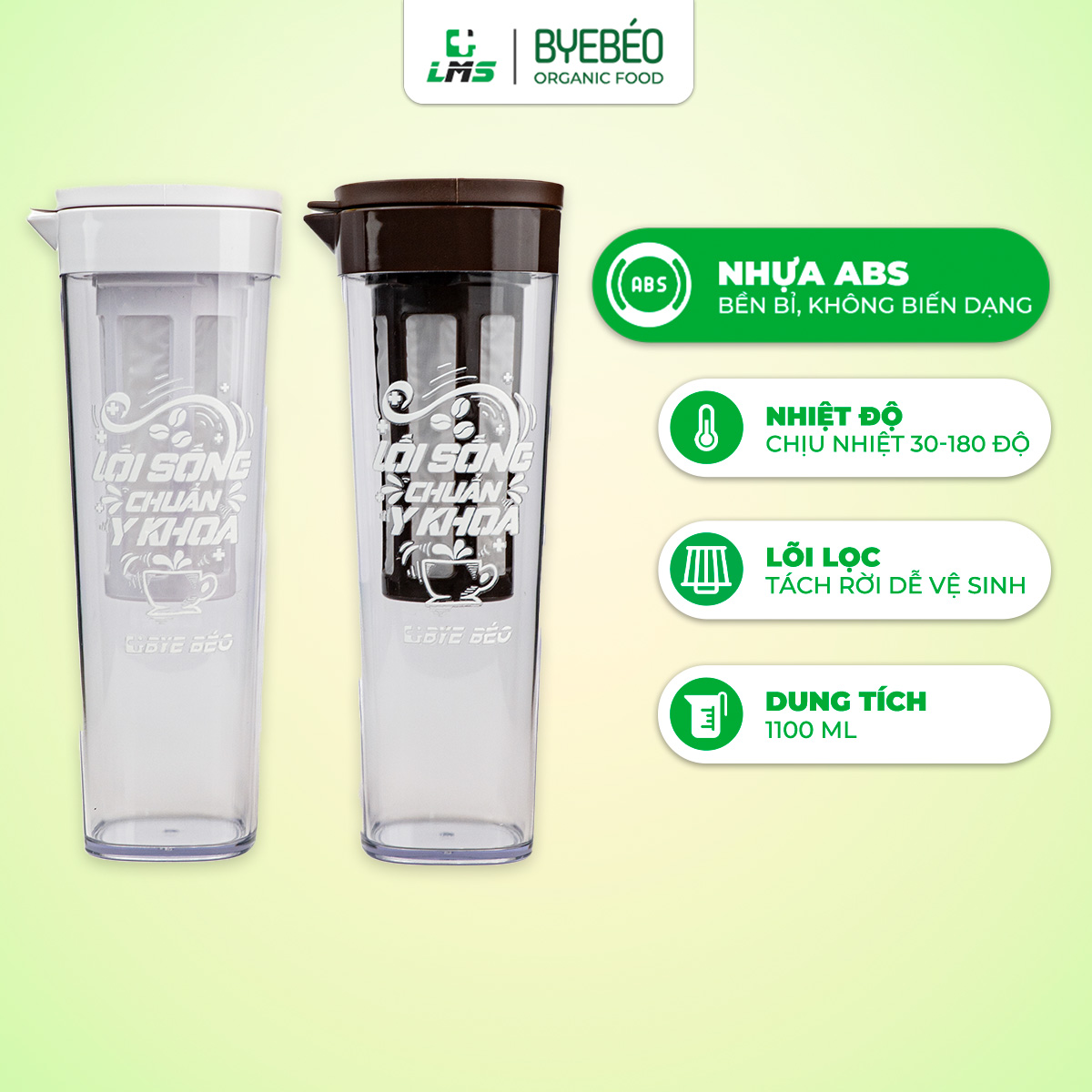 Bình pha cà phê cold brew bye béo - bình phin pha coffee lõi lọc nhựa abs chịu nhiệt tốt màu ngẫu nhiên dung tích 1100ml