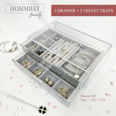 [HOMMBAY Beauty] BEVERLY Extra Large Makeup Make up Acrylic Clear Transparent Lipstick Cosmetic Brush Brushes Jewellery Jewelry Earrings Bracelets Rings Organiser Organizer Drawer Storage Box Holder