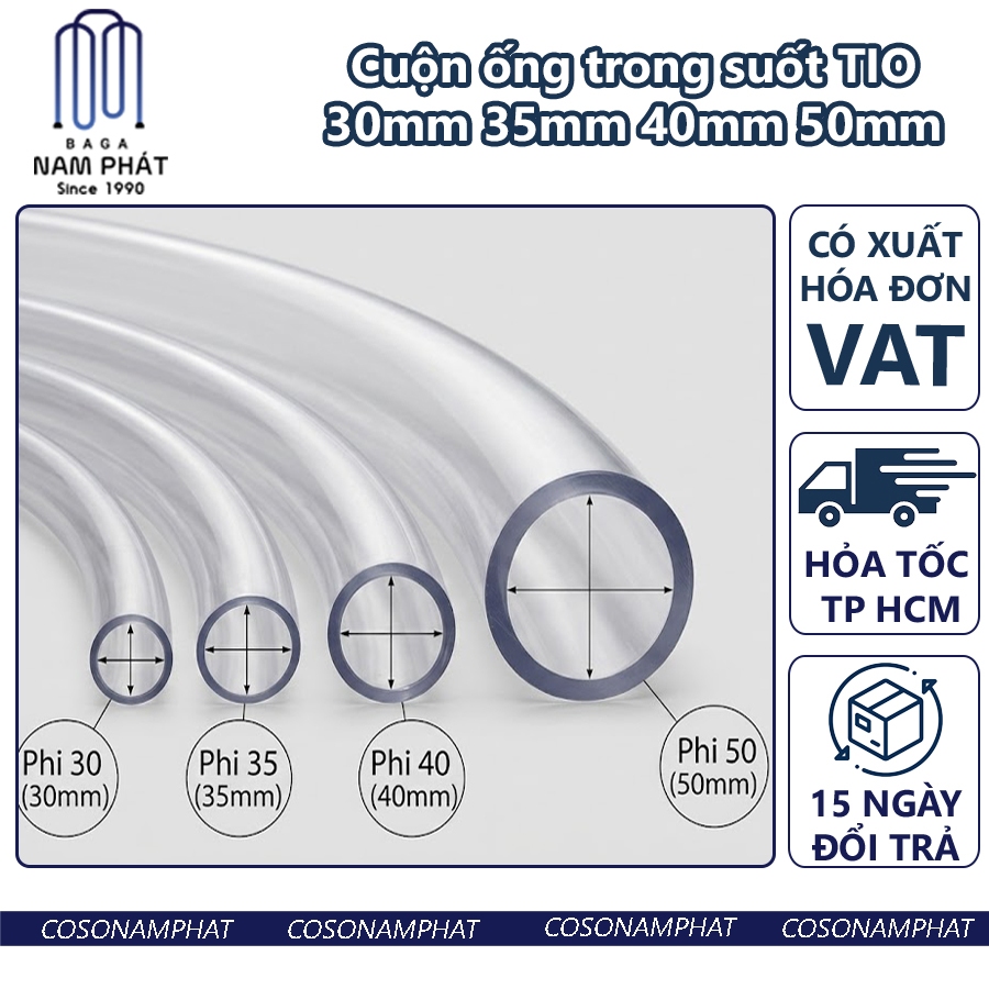 [GIÁ VAT] Cuộn Ống Trong Suốt Dẻo 30mm 35mm 40mm 50mm dẫn khí nước hồ cá phi 30 35 40 50 Trắng Tio PVC VAT