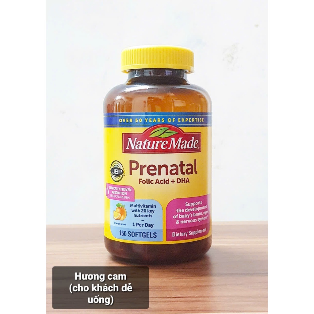 Bổ thai Vitamin Tổng Hợp Cho Bà Bầu Nature Made Prenatal Multi DHA 150 Viên từ mỹ - - Giúp hỗ trợ phát triển trí não của thai nhi & trẻ sơ sinh - Nuôi dưỡng & phát triển trí não, võng mạc - Giảm nguy cơ con bị dị tật não hay tuỷ sống