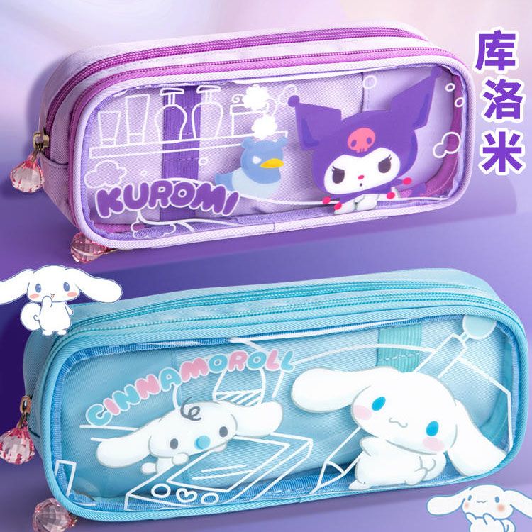 Sanrio kuromi túi đựng bút cho cô gái trong suốt cao xuất hiện Hai Lớp Hộp bút sức chứa lớn cho cô g