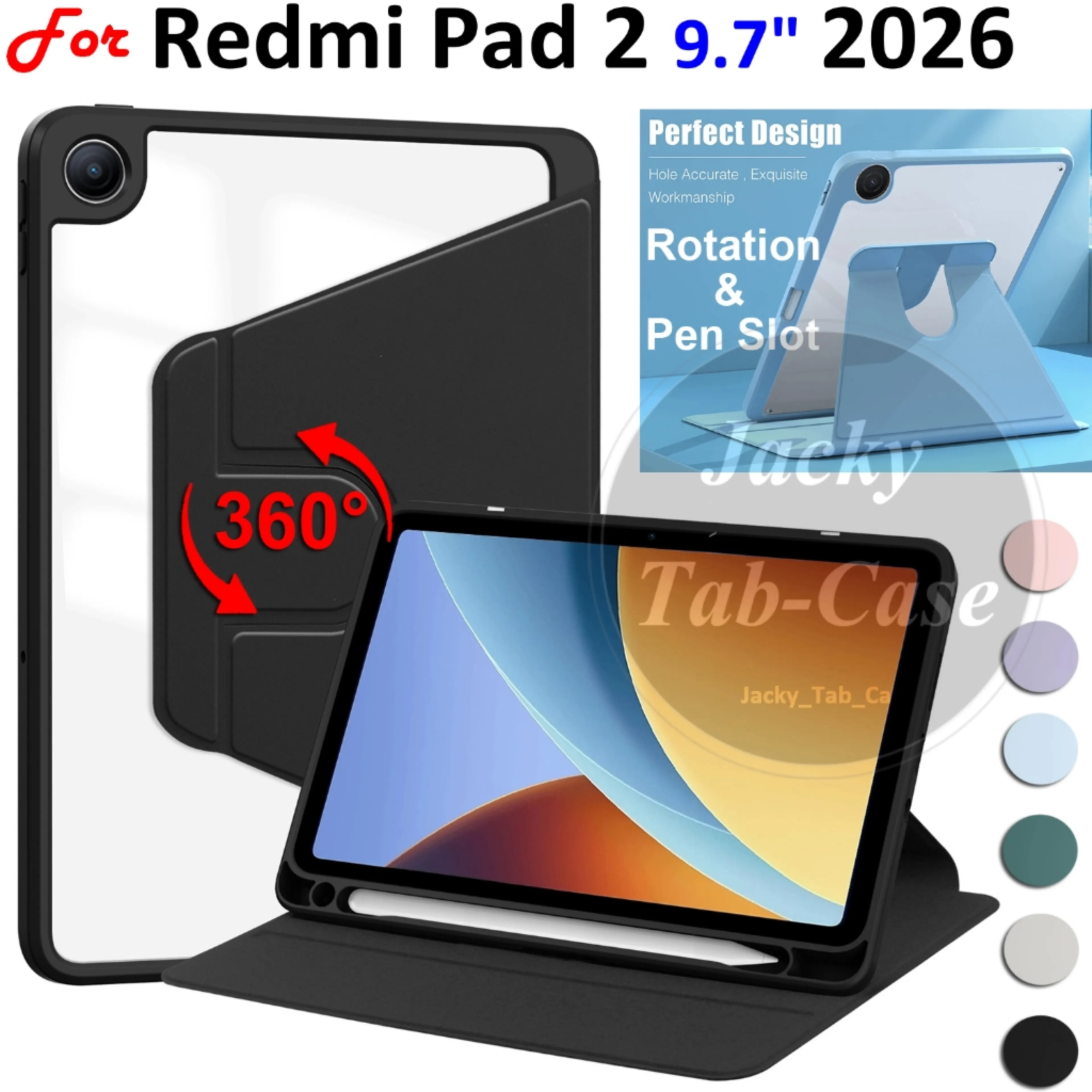 เคส สำหรับ เรดมี่ แพด 2 Smart Case for Redmi Pad SE 8.7 11 Redmi Pro 12.1 Redmi Pad 2 9.7 2026 Redmi Pad 2 11 2025  หมุนได้360 องศาหมุน มีช่องใส่ปากก
