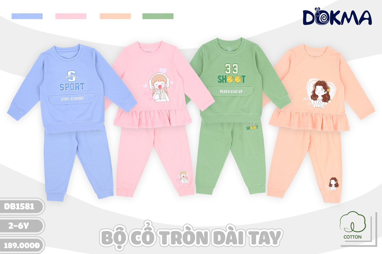Dokma Bộ quần áo cotton dài tay bé trai bé gái 2-6 tuổi DB1581
