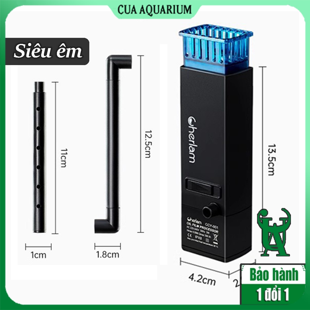 Máy lọc váng mini Cherlam hút mặt bể cá, hồ thuỷ sinh siêu êm