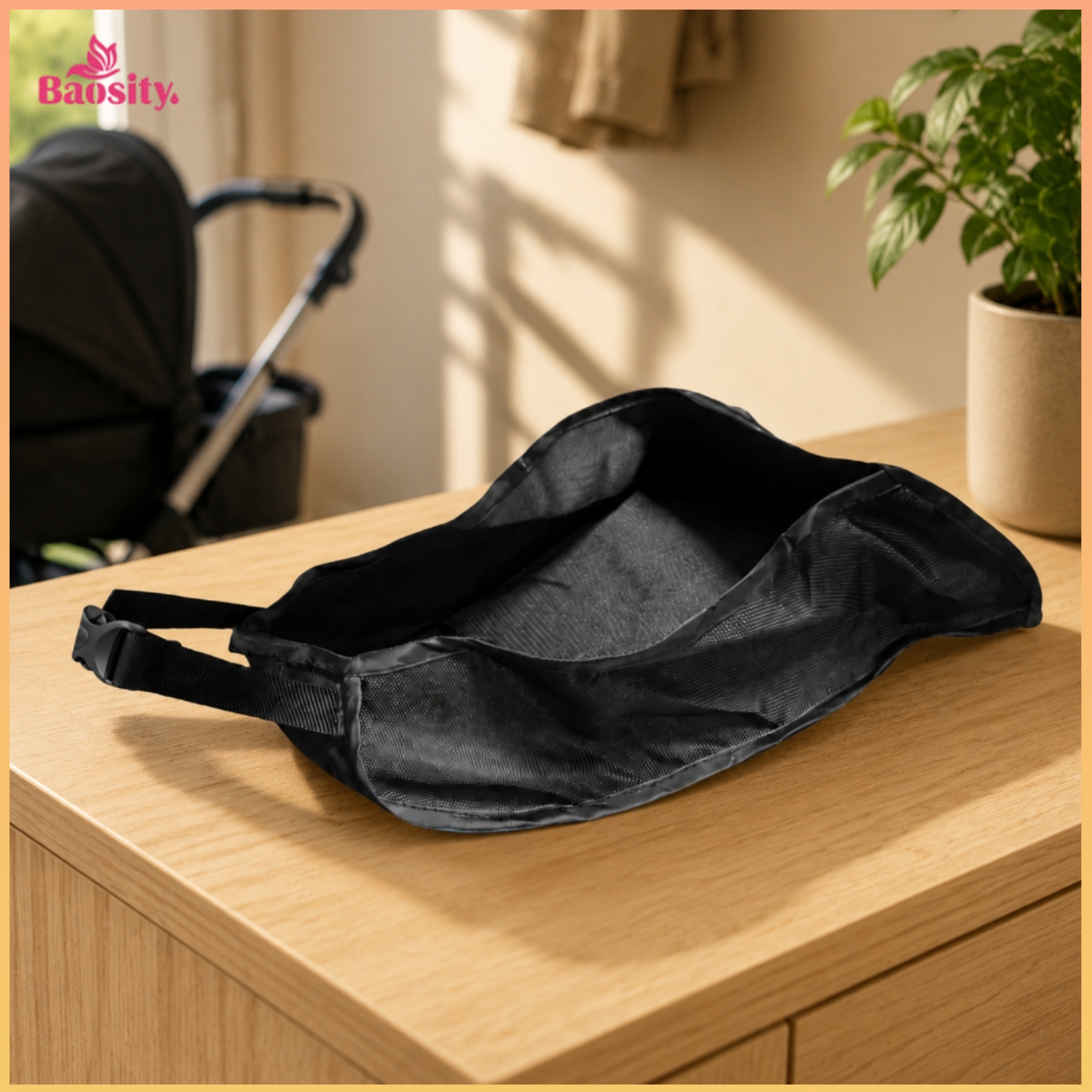 Baosity Soft Black Stroller Storage Basket Flexible Hanging Stroller Pouch Easy Access Baby Gear Portable ราคา 8,611 บาท*ส่งฟรี