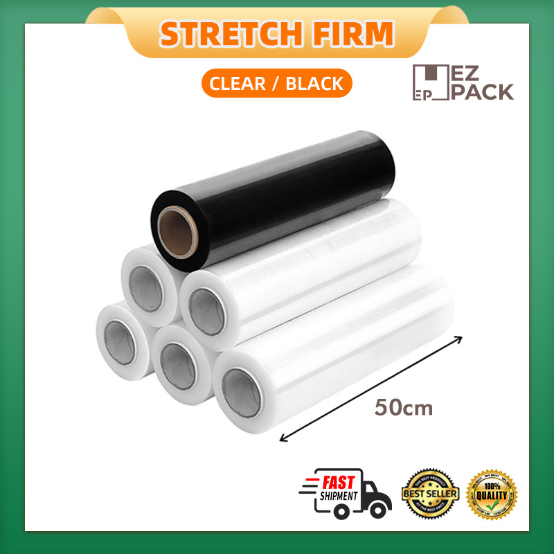Stretch Film PE Wrapping Packing Packaging 50cm x 2.2KG(Black)&50cm x 2.2KG(Clear)