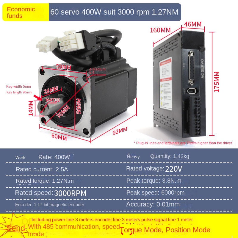 Bộ động cơ servo và driver 60 400W Đen + Driver Đen | PFDE Series 40/60/80/110/130 - Công suất 100W-2600W, IP65, Tự Động Hóa Công nghiệp