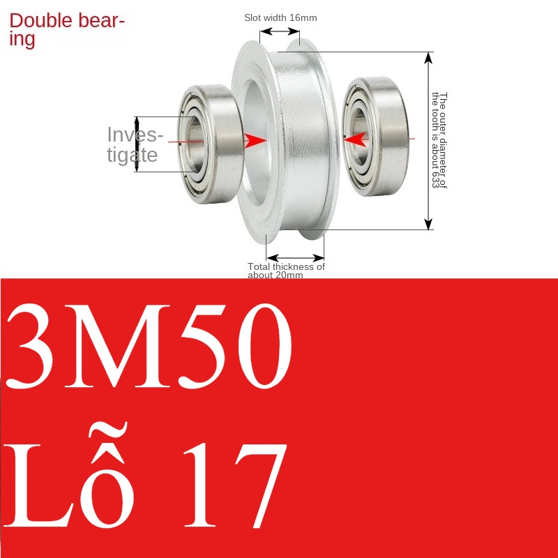 Bánh Răng Đồng Bộ bóng 16 17 | 3M 50 Răng Guangfa - Răng Căng, Rãnh 11/16/21mm, Có Ổ Bi, Lỗ 5-17mm, Nhôm, Hướng Dẫn Công Nghiệp
