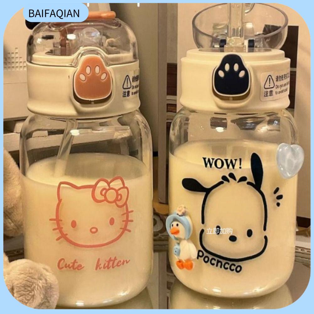 BAIFAQIAN Cinnamoroll Chai nước có ống hút Kuromi Anime Chai nước hoạt hình anime Ngoài trời Chống rò rỉ Cốc uống nước Học sinh nam nữ