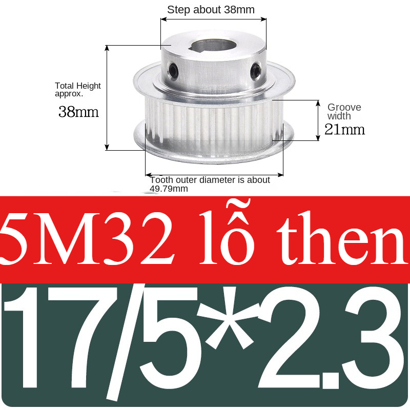 Bánh Răng Đồng Bộ 21bf Lỗ 17/5*2.3 | 5M 32 Răng BF Guangfa - Đột Bậc, Lỗ 5-25mm, Rãnh 16/21/27mm, Nhôm, Truyền Động Chính Xác Công Nghiệp