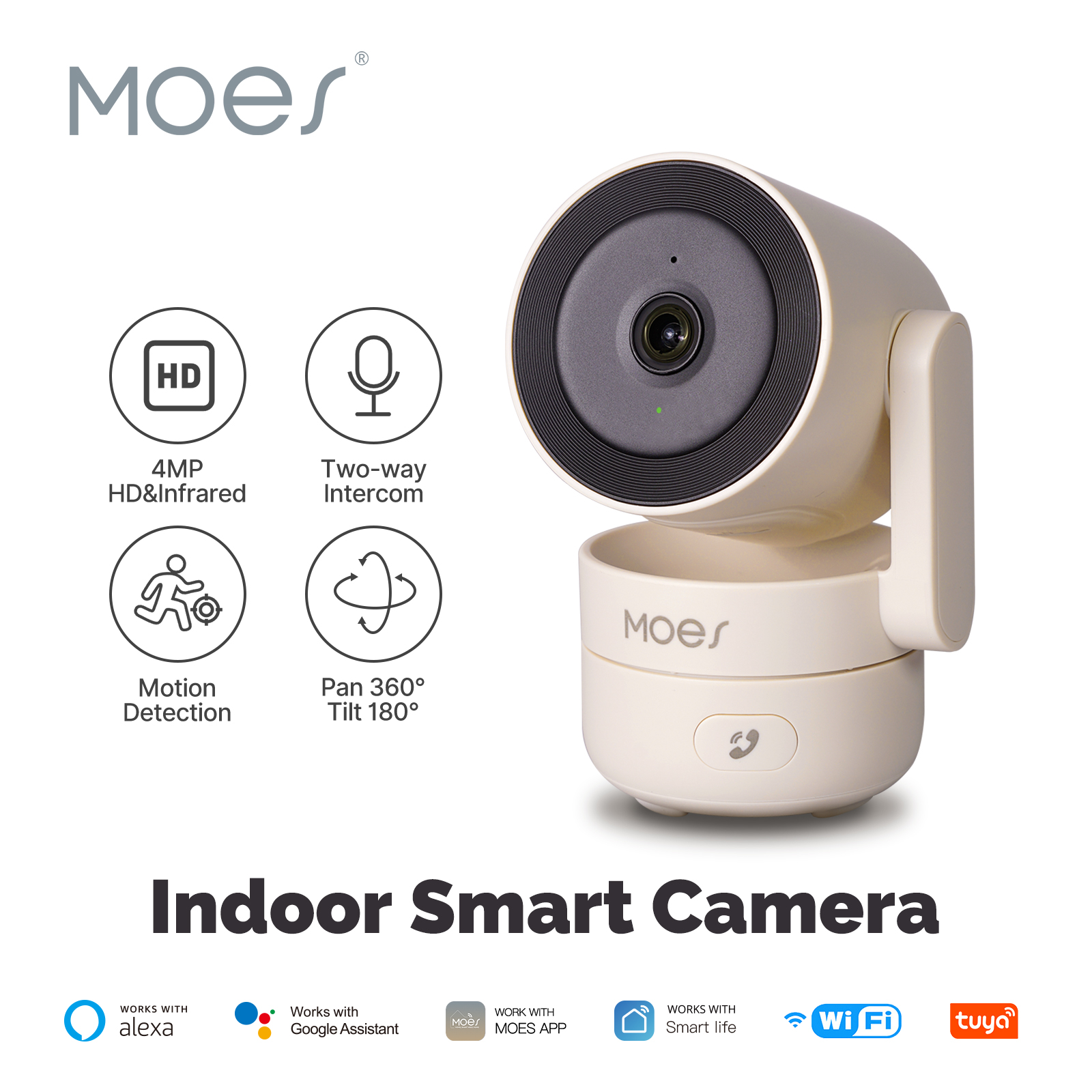 MOESTuya WiFi Indoor Pan/Tilt Smart Security Camera 4MP HD Infrared Night Vision Motion Sound Detection Monitor Panoramic Patrol ราคา 1,015 บาท*ส่งฟรี