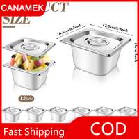 【CANAMEK】 12 Set 1 6 Size Stainless Steel Hotel Pans With Lids 4  Deep Steam Table Pan Food Pan Lid With Handled Catering Food Storage Met