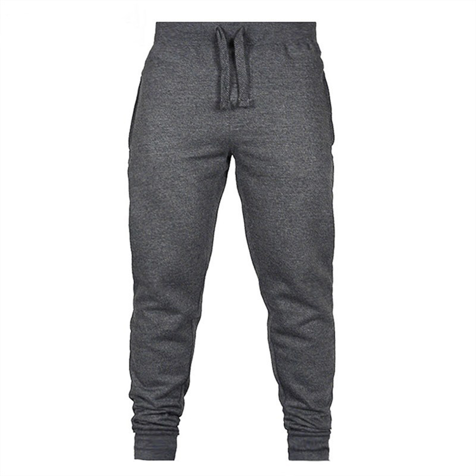 UHH Men Fall Sweatpants Men Sweatpants Men's Winter Thick Plush Sweatpants Elastic Waist Drawstring Slim Fit Mid-waist Sports Trousers with Pockets Warm Ankle-banded Casual Pants Plus Size Available - 2