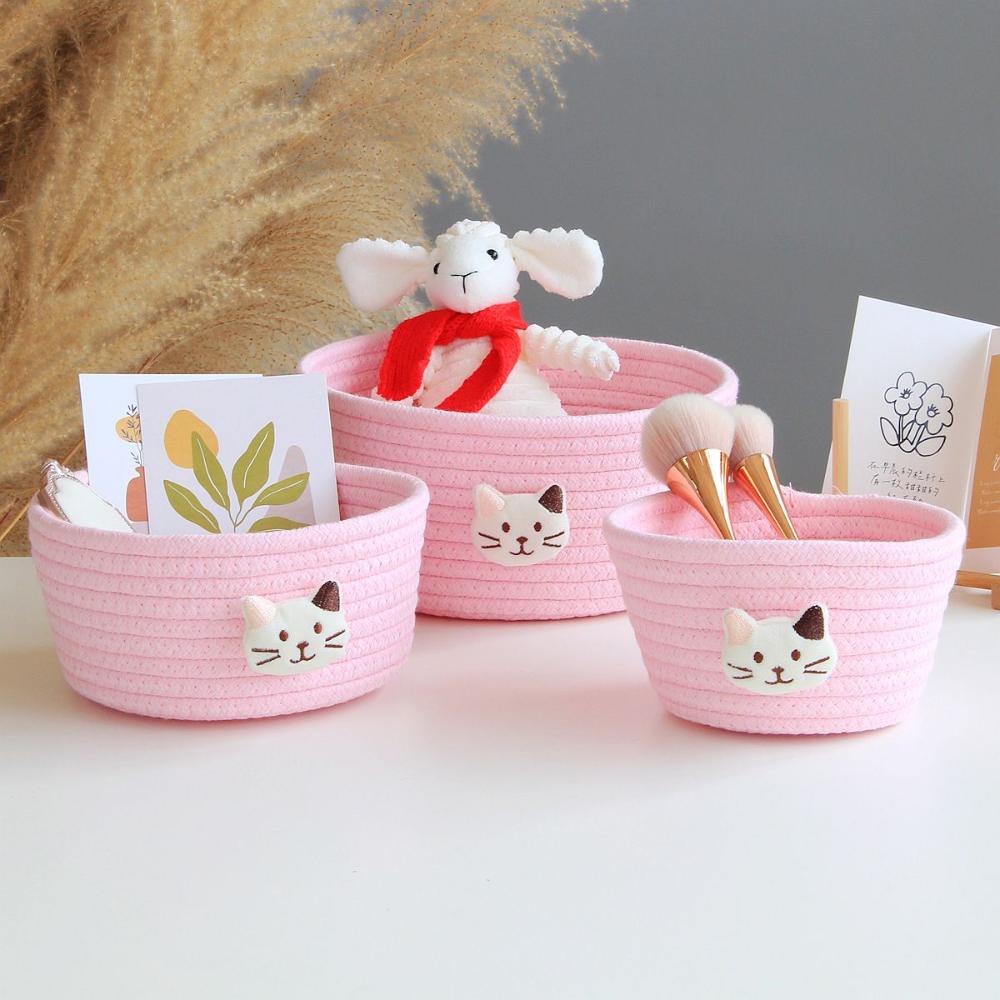 Jecae Dễ Thương Cô Gái Tròn Quà Tặng Với Động Vật Vá Trẻ Em Đồ Chơi Lưu Trữ bện tay Lưu Trữ Giỏ Trang Trí Nội Thất Đồ Lặt Vặt Lưu Trữ Giỏ Giá để tài liệu