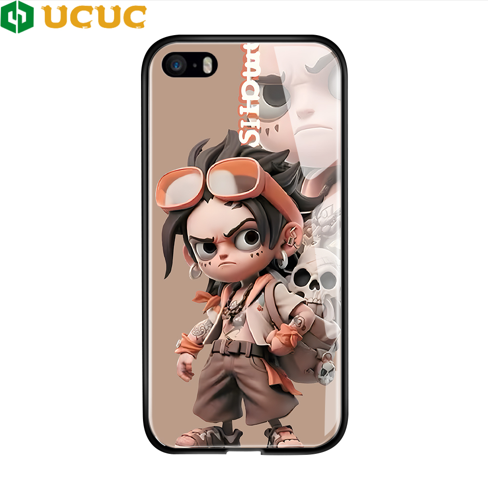 UCUC Ốp lưng Ốp lưng cho iPhone 5 5S SE iPhone 6 6 Plus 6S 6S Plus Ốp lưng hoạt hình Luffy kính cườn