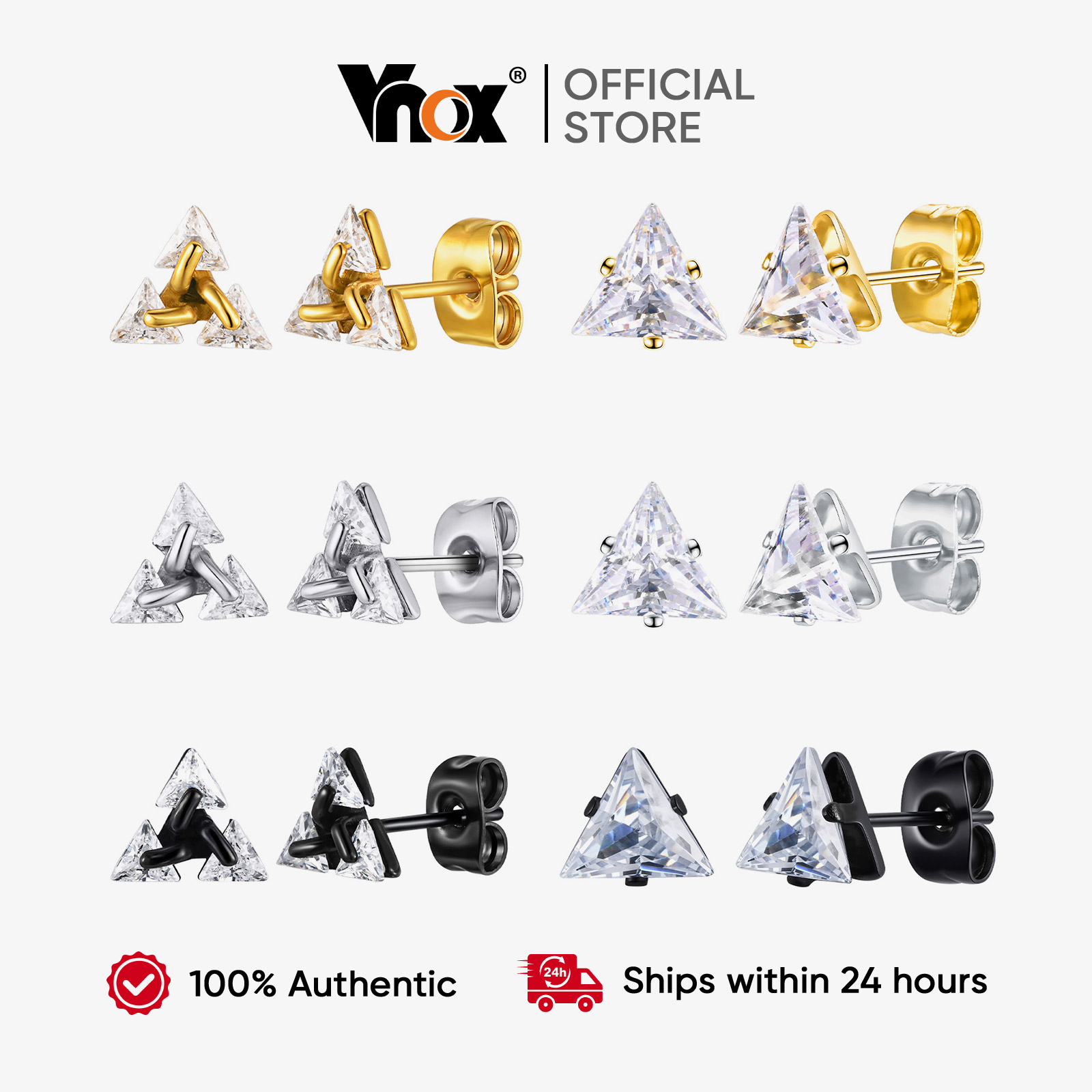 Vnox Simple Crystal Triangle Earrings, Gold Plated Hypoallergenic for Men's Casual Style, Perfect Gift for Him ราคา 63 บาท*ส่งฟรี