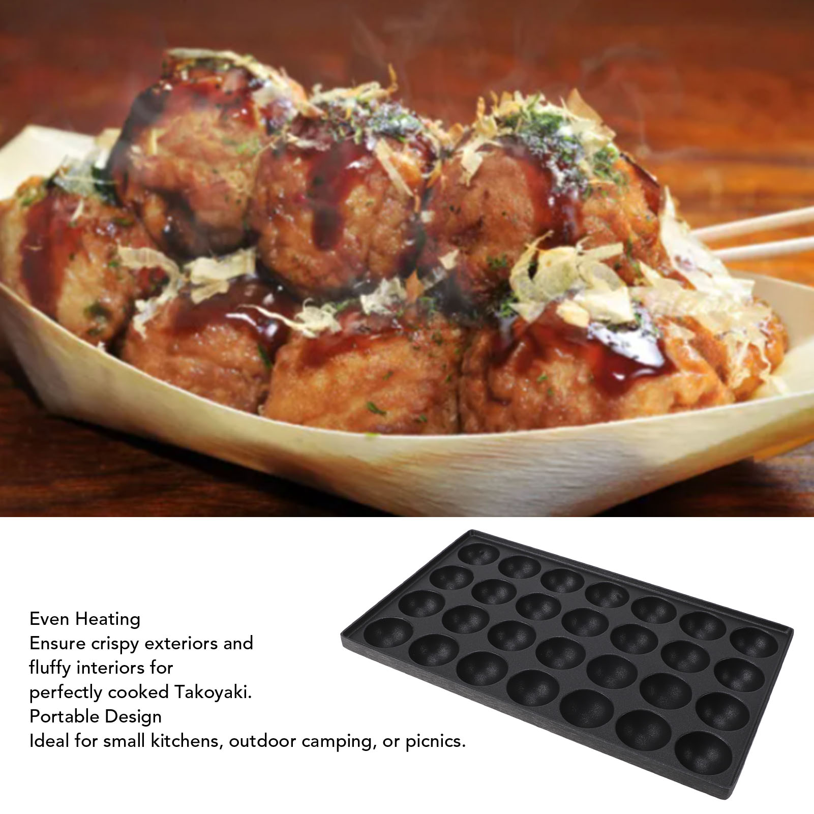 Chung Takoyaki Maker Pan 28 lỗ xách tay bạch tuộc thịt viên Chảo nướng khay tấm cho nhà nhà bếp ngoài trời cắm trại làm nóng đều linh hoạt cách sử dụng để làm Takoyaki bạch tuộc bóng